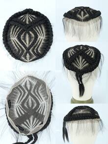 6英寸合成编织假发，独特蕾丝编织设计，平行方格编织，时尚商务发型，适合非洲男士，黑色 - 黑色 - 查看 10