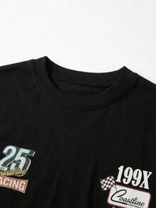 Men's Coastline Performance Letter Slogan Graphic T-Shirt, Casual Street Vintage Racing Motorcycle Pacific Coast California Style, Black - Black - View 4