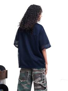 MT99 Hollow Mesh Minimalist Printed American Sports Jersey T-Shirt - Navy Blue - View 3