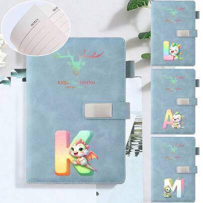 A5 Ruled Notebook Journal Pu Cover Diary With Magnetic Closure Hardcover Premium Executive Notebook College Ruled Diary Aesthetic Sketchbook Notepad Journal School Office Essential Initial Name 26 Letters Pattern