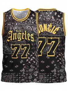 Atonmore 77# Men's Basketball Jersey, Black With Embroidered Stitching, Sleeveless Casual Sports Vest Spring - Black - View 1