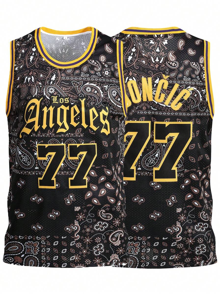 Atonmore 77# Men's Basketball Jersey, Black With Embroidered Stitching, Sleeveless Casual Sports Vest Spring - Black - View 1