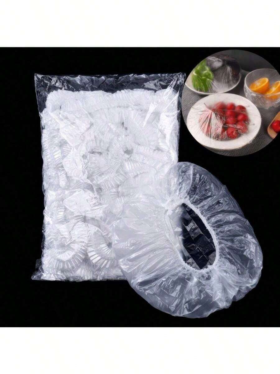 100 bolsas desechables transparentes para almacenamiento de alimentos - Tapas desechables herméticas para almacenamiento de alimentos para todos los tazones y platos, restos de cocina y conservación de alimentos.