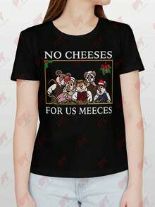 No Cheeses For Us Meeces Cartoon Humor Tee - Black - View 1