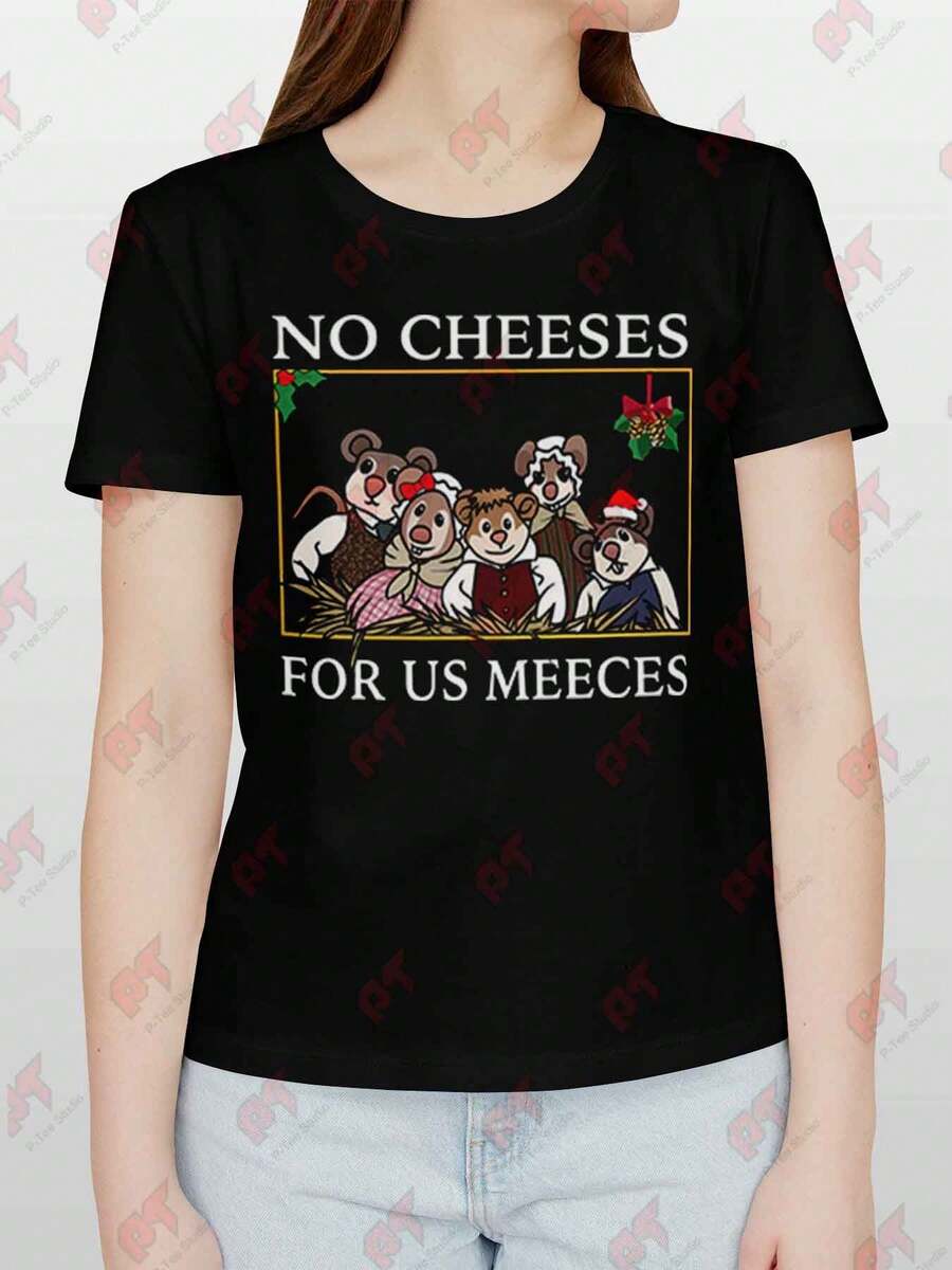 No Cheeses For Us Meeces Cartoon Humor Tee - Black - View 1