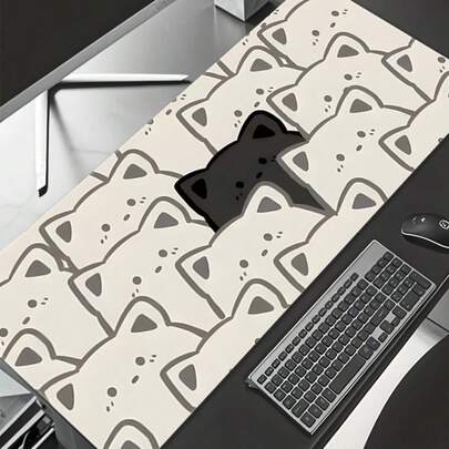 1pc Cute Cat Face Mouse Pad | Black And White Playful Design, Large Non-Slip Rubber Base, Smooth Surface For Gaming And Office Decor, Perfect Gift For Friends, Home Or Desk Setup | Fun Desk Accessory | Stable Desk Mat, Cat-Themed Office Desk Accesso
