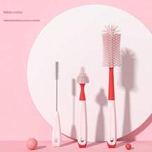 1 套 [3 件装] 婴儿硅胶奶瓶刷、安抚奶嘴刷、吸管清洁工具、奶瓶口刷，6 合 1 套装 - 亮橙色 - 查看 9