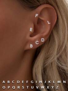925 Sterling Silver Letter A-Z Single Stud Earrings, Hypoallergenic Minimalist Classic Style, Elegant Gift For Women/Men, Birthday/Valentine's Day Present For Girlfriend/Boyfriend - Single - View 1