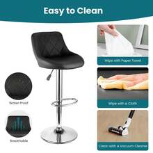 Set Of 3 Modern Bar Stools | Leatherette Adjustable Swivel Gas Lift Breakfast Chairs For Kitchen Island, Counter & Home - Black - View 4