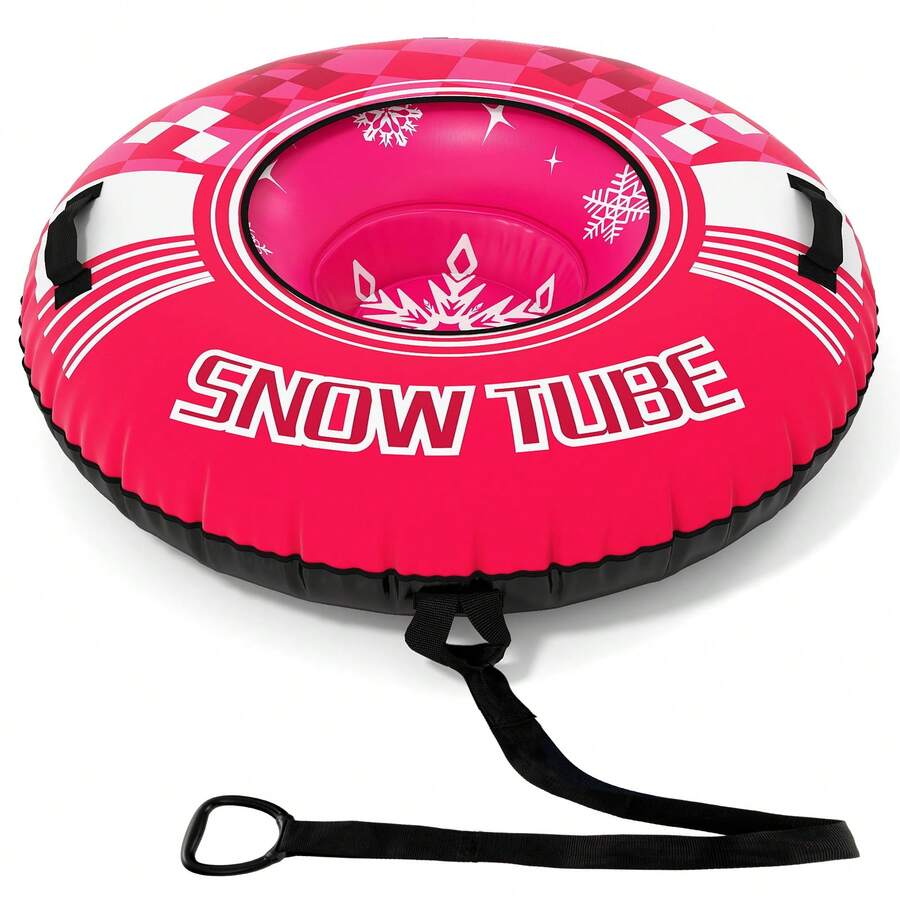 COSTWAY Inflatable Snow Tube Sled, 42" Heavy Duty Snow Tubing For Sledding With Detachable Tow Strap, Cold-Resistant PVC, 3-In-1 Valve & Handles, Winter Outdoor Fun Snow Toy, Pink/Orange/Blue - Pink - View 1