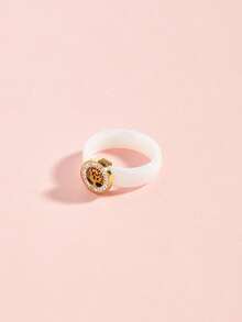 1pc 18K Gold Plated Stainless Steel Life Tree Ceramic Cubic Zirconia Ring, Women's Jewelry, Wedding Party Date Gift - White Gold - View 4