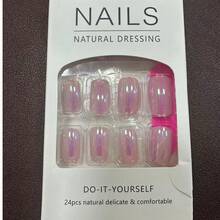 Medium And Long European Square Nail Patch, Pink Flash Electroplated Fake Nail Patch Removable 24 Pieces In A Box - Y1381-Z[果凍膠+搓條款] - 查看 1
