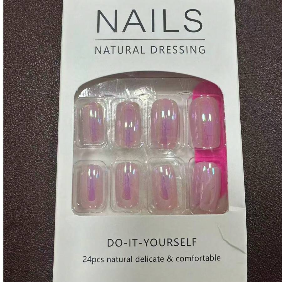 Medium And Long European Square Nail Patch, Pink Flash Electroplated Fake Nail Patch Removable 24 Pieces In A Box - Y1381-Z[果凍膠+搓條款] - 查看 1