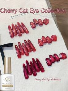 MIANEL 10ml 樱桃红玻璃珠猫眼凝胶指甲油 2026 冬季畅销款 红色闪粉酒红色水钻凝胶指甲油 UV 美甲 蓝色美甲 情人节美甲礼物 - 彩色 - 查看 2