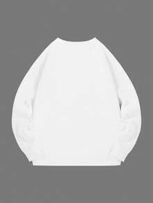 Women's Fleece-Lined Crewneck Sweatshirt In Cream Apricot Cotton-Blend Oversized British Vintage Print Casual Top ,The Spot For Vintage Enthusiasts - White - View 3