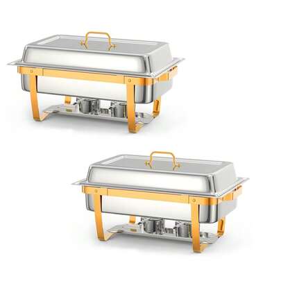 CuteHairy 2 Pcs 8.45QT Chafing Dish Buffet Set Stainless Steel Rectangular Food Warmer Gold