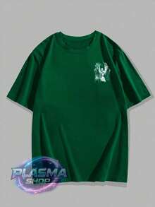 Comfortable Basic T-Shirt For Everyday Wear, Gothic Wings, Art, Streetwear, Urban Culture, Street Fashion, Street Graffiti, Skater, Skateboarding, Shirt, Blouse, Unisex, Men's/Women's, 100% Cotton, Premium Top Streetwear, New Release, Immediate Shipping, Various Colors!! Plus Size - 軍綠色 - 查看 3