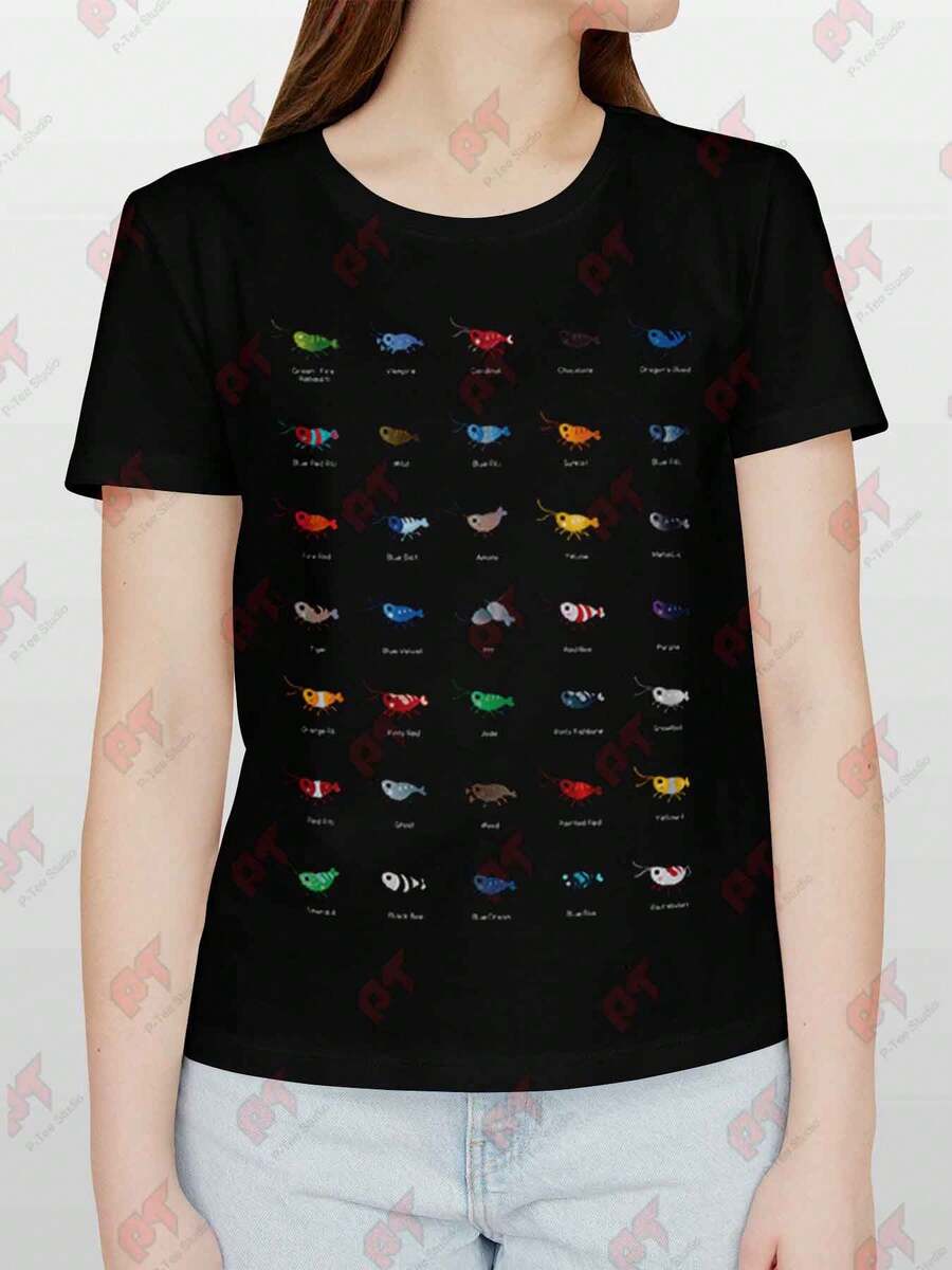 Shrimp Species V2 Cute Aquarium Cherry Sakura T-Shirt - Black - View 1