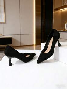 Zapatos de tacón alto negros para mujer, tacones de punta fina de ante, tacón delgado, para trabajo/vestimenta formal, talla 41, nueva llegada 2026 - Negro - Ver 2