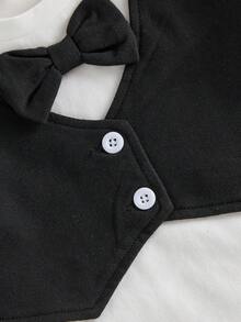 Baby Boy Gentleman Outfit Fake Two Pieces Waistcoat Short Sleeve Romper Solid Shorts 2Pcs Set - Negro - Ver 6