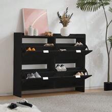 Modern Shoe Cabinet With 4 Drop-Down Compartments, Freestanding Shoe Rack, Open Shelves, Suitable For Entryway Or Hallway, Black, Dimensions: W110/H90/D24 Cm (OLD SKU:N657P201550B) - Black - View 2