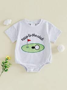Baby Boys Rompers Letter Golf Embroidery Crew Neck Short Sleeve Infant Bodysuits Jumpsuits - Gris - Ver 6