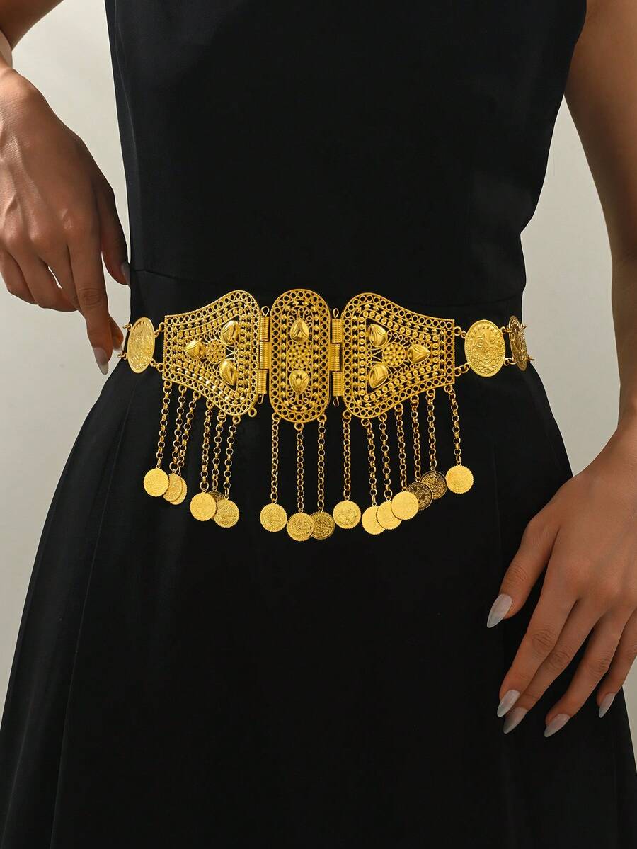 Luxury Gold Color Waist Chain, Middle Eastern Fashion Waist Belt, Wedding Dress Waist Accessory, Seasonal Outfit Decor - Gold - View 1