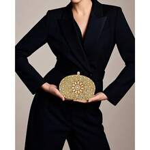 Bolsos de mano con brillantes para mujer, bolso de noche formal con strass para fiesta, boda, cóctel y baile - Embrague dorado - Ver 3