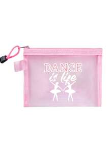 舞蹈主题网眼化妆包，便携式收纳袋，印有“Dance”字样和创意舞者图案，可用作化妆包、护肤包、旅行必备品、宿舍用品、送给女性、舞者、新娘、母亲、生日礼物、舞蹈老师、女孩的礼物、浴室收纳包、唇彩和化妆品收纳包、圣诞节、复活节礼物 - 彩色 - 查看 18