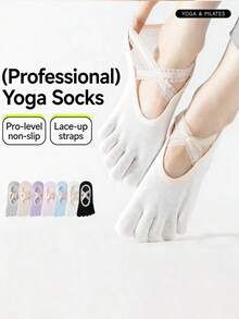 1/3/6 Pairs Women Yoga Socks, Non-Slip Pilates Socks For Beginners, Breathable Five Toe Socks For Indoor Sports, Dance, Ballet Style With Lace Ribbon, Lightweight Spring/Summer Version - Multicolor - View 1