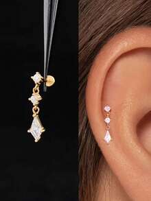 EleRunis 1件 925纯银风筝平底耳骨耳钉，适合日常佩戴、婚礼、派对、订婚、周年纪念、情人节等场合。 - 金色 - 查看 1