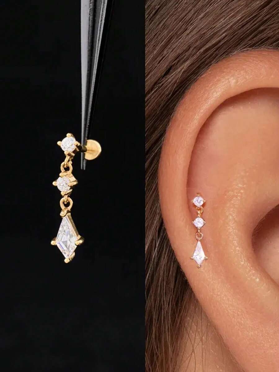 EleRunis 1件 925纯银风筝平底耳骨耳钉，适合日常佩戴、婚礼、派对、订婚、周年纪念、情人节等场合。 - 金色 - 查看 1