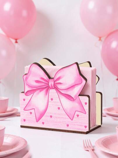 1pc Pink Bow Wooden Napkins Holder, Tissue Paper Rack, Desktop Paper Towel Dispenser, Dining Table Napkin Clip,Bow Table Decor, Birthday Decorations, Dining Table Decor,Restaurant Supplies,Table Centerpiece Decor,Wedding Decor, Home Decor, Holiday Party Supplies,Kitchen Supplies