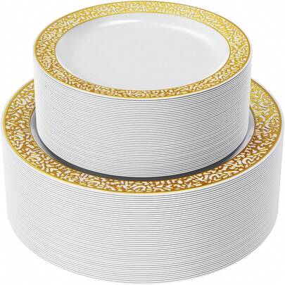 1pc Luxury European Style White Base Gold Hollow Edge Dinner Plate, High-End Western Dessert Plate, Suitable For Wedding Party, Birthday, Afternoon Tea, Family Gathering, Hotel Catering, Holiday Celebration, Reusable Tableware