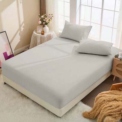 Bộ ga trải giường 2/3 món 100% cotton, màu trơn, chất liệu dệt may gia đình thoải mái, tấm bảo vệ nệm mềm mại và thoáng khí, bộ váy giường thân thiện với da, phù hợp trang trí phòng ngủ mọi mùa, màu xám nhạt.