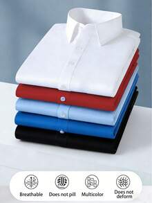 5-Pack Plus Size Men's Business Elegant Solid Color Long Sleeve Shirts - Casual Multi-Function Button-Down Collar Suitable For Outings And Parties - Plus Size Men's Shirts - Formal Plus Size Men's Clothing - Office Wear - Professional Attire - Classic Collar - Fashionable Plus Size Men's Wear - 混合色1 - 查看 1