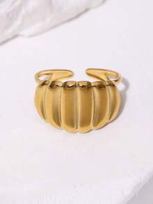 1pc Fashionable INS Minimalist Niche Design Sense High-End Plated Stainless Steel Geometric Open Ring, Suitable For Women's Daily, Party, And Date Wear - Multicolor - View 3