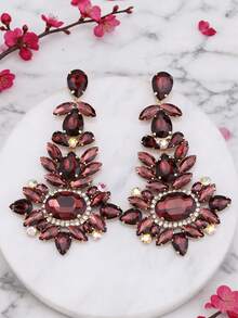 ACEHLN 1 Pasang Anting Tusuk Paduan Tembaga Buatan Tangan dengan Berlian Imitasi Desain Baru Anting Liontin Berlian Imitasi Panjang Berwarna-warni Berkualitas Tinggi Aksesoris Perhiasan Wanita Berlian Imitasi Modis Grosir - Akupunktur telinga (PIN) - View 5