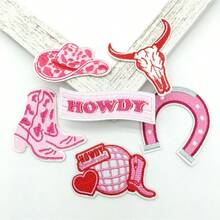 6pcs Pink Applique Cowgirl Embroidered Patches, Embroidered Iron On/Sew On Patches Cowboy Western Style Applique For Clothes, Dress, Hat, Jeans - C-pink - View 2