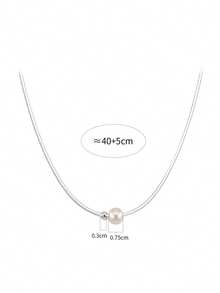1pc S925 Sterling Silver Minimalist Round Pearl Necklace, Women's Elegant Lightweight Luxury Beaded Snake Chain Gift - Pearl - View 9
