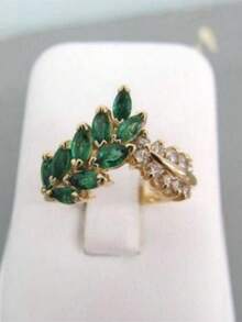 1枚流行女士时尚优雅绿色锆石叶形精致奢华戒指，婚礼订婚派对珠宝礼物 - 綠色 - 查看 7