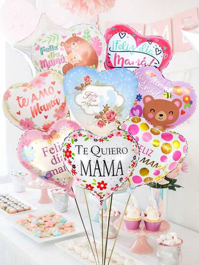 5pcs Spanish Mother's Day Happy Aluminum Foil Heart Balloons, Includes 18-Inch Happy Mother's Day! Balloon, Suitable For Mother's Day Party, Birthday Decoration, Holiday Party, Anniversary, Photo Props, Party Supplies (Random Style)