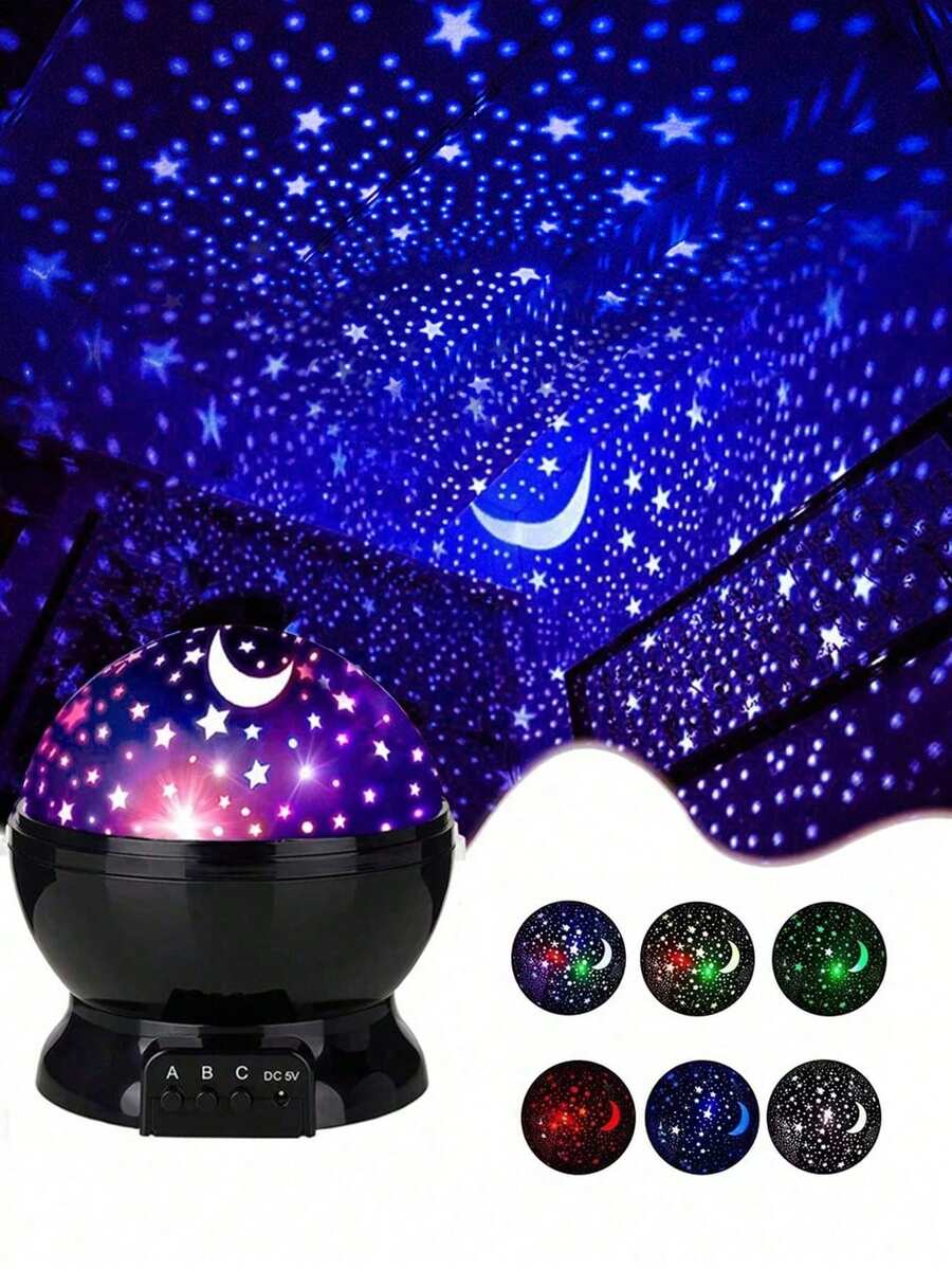 1入組星空投影夜燈，月亮和星星投影燈，360度旋轉，宇宙星空投影桌燈，適用於臥室派對裝飾生日禮物