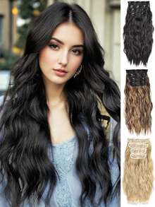 24 Inch/60cm 4pcs Water Wave Clip-In Hair Extensions, BB Type, Suitable For Women's Daily Wear - Multicolor - View 1