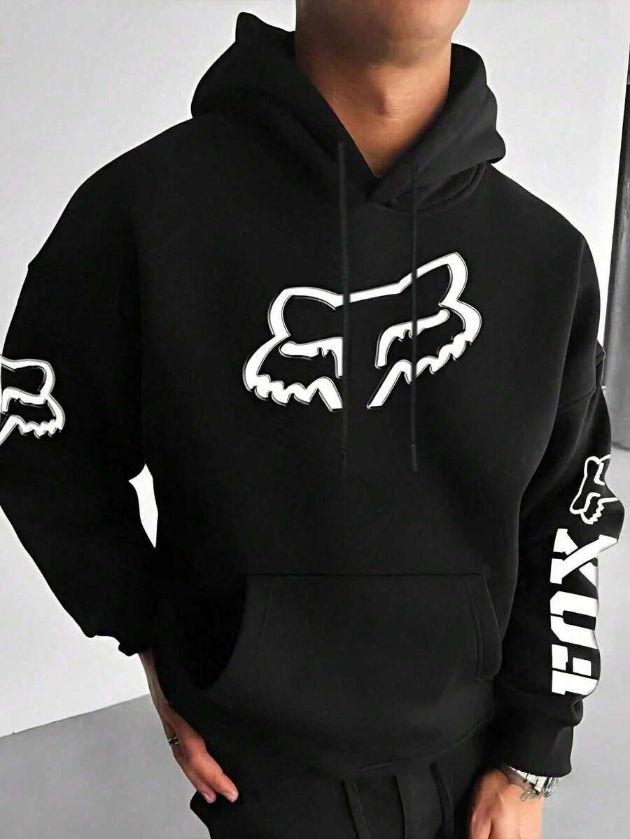 Fox Racing Graphic Black Hoodie Print Fashion Casual Men Hoodies Oversized Comfortable Streetwear Pullover Hooded Sweatshirt For Men Retro Graphic Design Long Sleeve Hoodie - màu đen - Xem 1