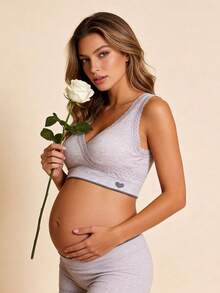 1 pieza Sujetador de maternidad Hart & Haze con ribete de encaje, cruce, sin costuras y sin aros para lactancia, color morado - Púrpura malva - Ver 1