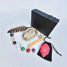 Crystals And Healing Stones Kit In Gift Box - 7 Chakra Stones Healing Crystals Set, Rose Quartz, Amethyst Cluster, Quartz Points, Chakra , Chakra Lava Bracelet Set - Multicolor - View 1