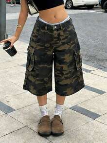 Women's Casual Commuting Fashion Street Camo Print Flap Pocket 7/8 Length Cargo Jeans - Multicolor - View 1