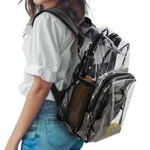 Large Heavy Duty Clear Backpack Waterproof See Through Plastic PVC For School UK - Transparent & Black - View 2