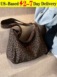 Fashion Leopard Print Tote Bag For Women, Large Capacity Shoulder Bag With Adjustable Crossbody Strap, Vintage Animal Pattern Purse For Travel, College, Work & Daily Commute,Sports, Outdoor Activities, When College Students Start School And Return To School,Suitable For Middle/High School Students, College Students, And Adults For School, Work, Travel And Leisure,Roomy Tote Holds Phone, Books, Umbrella, Wallet & Essentials In Retro Style,The Best Gift Choice, Birthday Gift, Valentine's Day[US Local Warehouse] - 彩色 - 查看 1